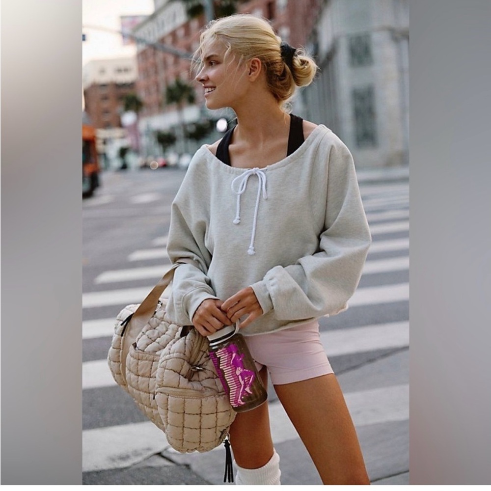 FP Movement by Free People Light Gray Oversized Drawstring Sweatshirt